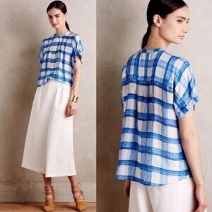 Anthropologie Maeve 100% Silk Check Blouse